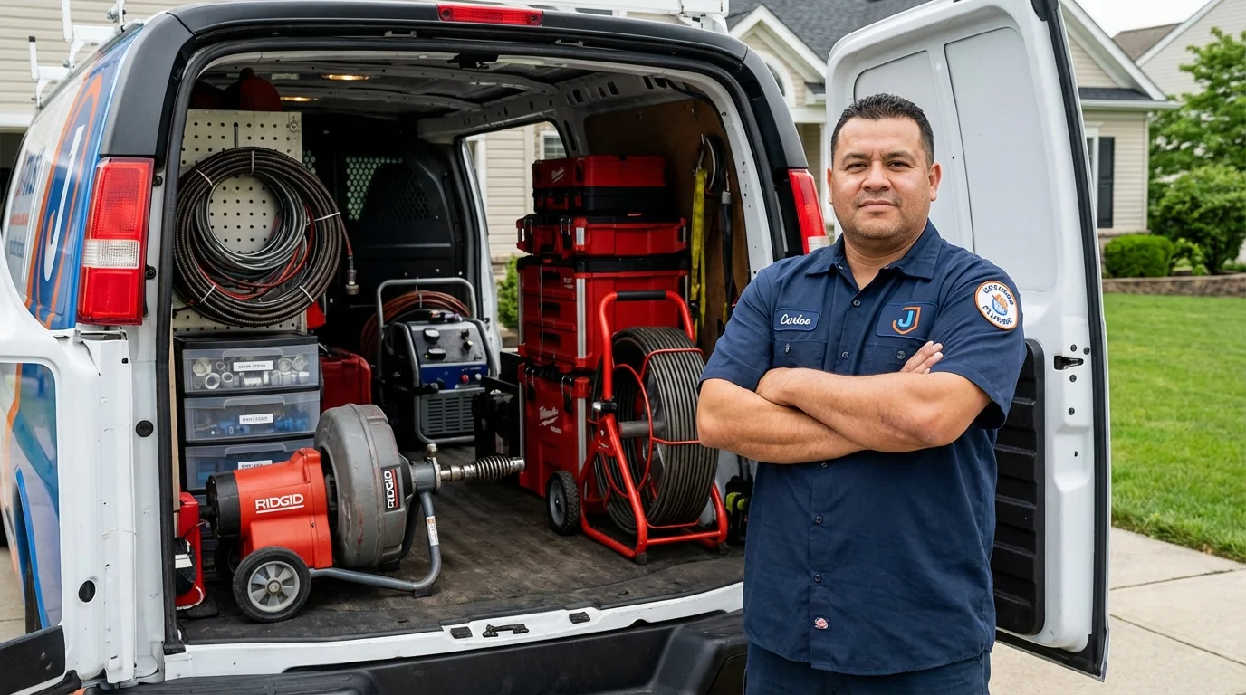 Professional drain cleaning equipment and Johns Plumbing LLC plumber in Cambridge